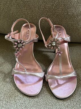 Passi Merallic Pink Embellished Slingback Stiletto Heels Shoes Y2K Strappy